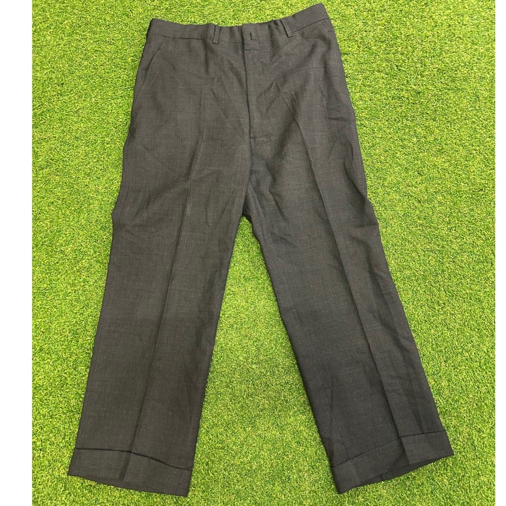 Brooks Brothers Golden Fleece Mens Charcoal Gray Wool Cuffed Dress Pants 35x24.5